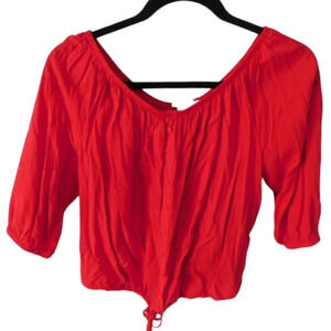 Urban Heritage Red Crop Top Button Front‎ 3/4 Sleeve Tie Waist Size S